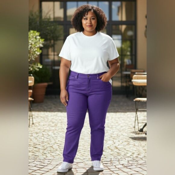 Ashley Stewart Women's Plus Size Purple Denim Straight Leg Jeans 18 - Picture 1 of 10